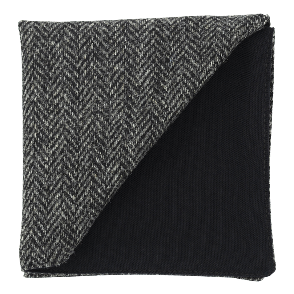 Pochette en tweed "Dundee" chevron gris foncé