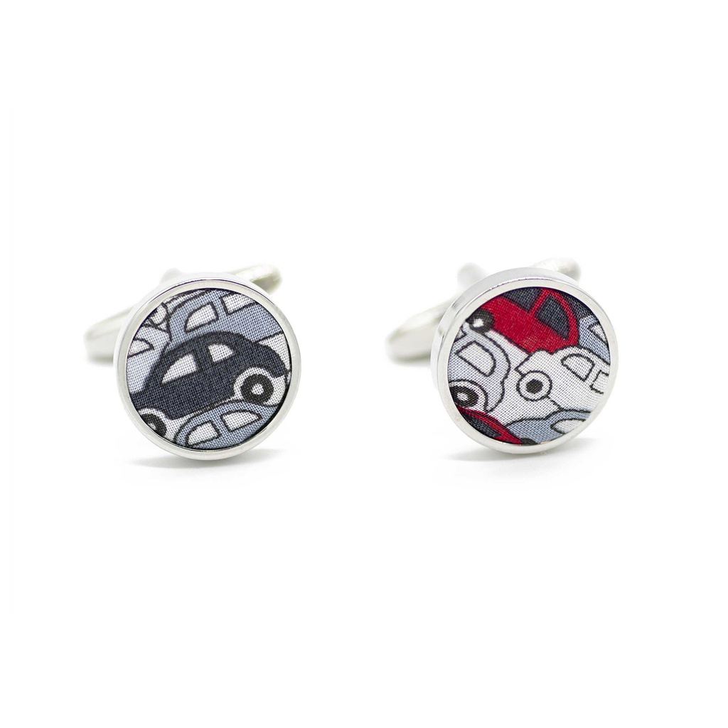 Boutons de manchettes Liberty "Cars" gris et rouge