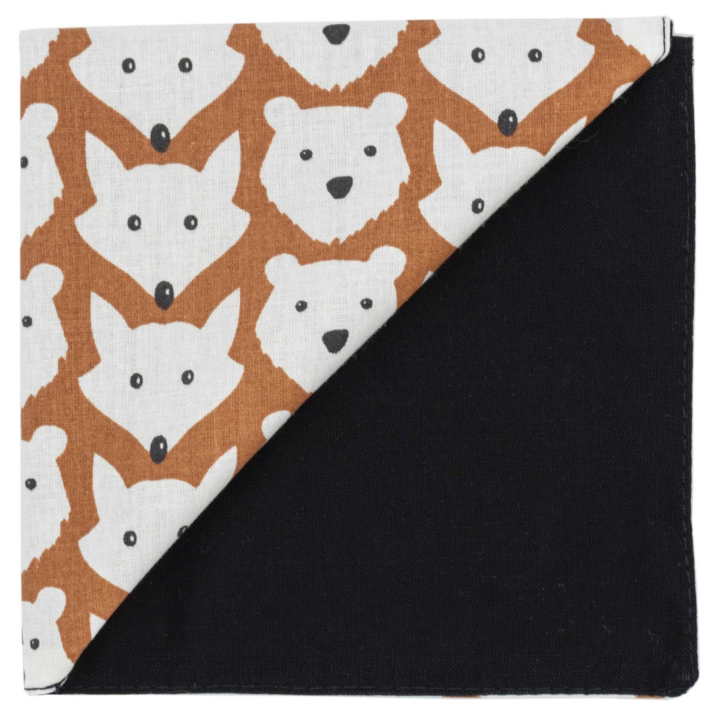 Pochette "Teddy/Roxy" motifs renard et ours sur fond brun