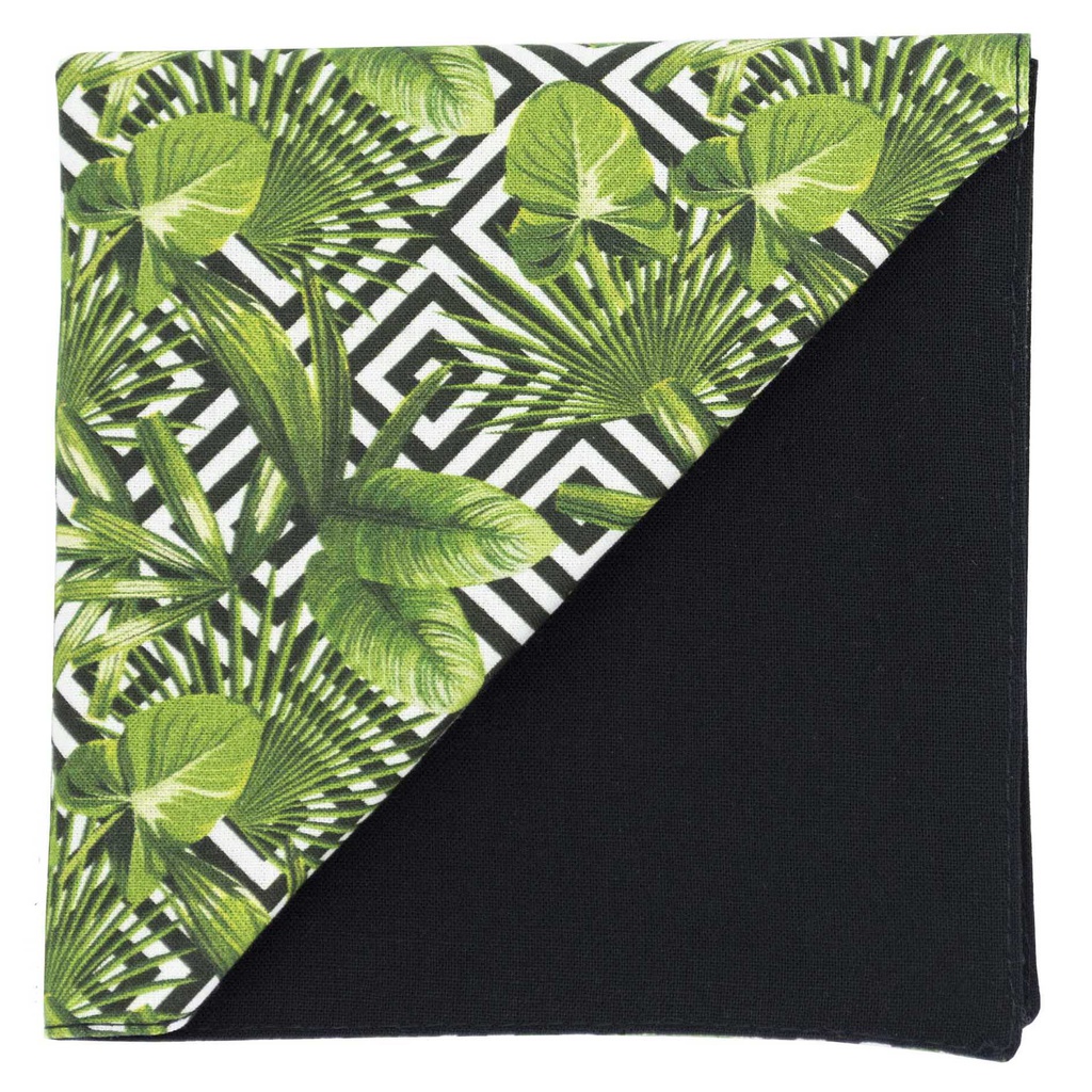 Pochette "Jungle Zebra" feuilles vertes et formes géométriques noires