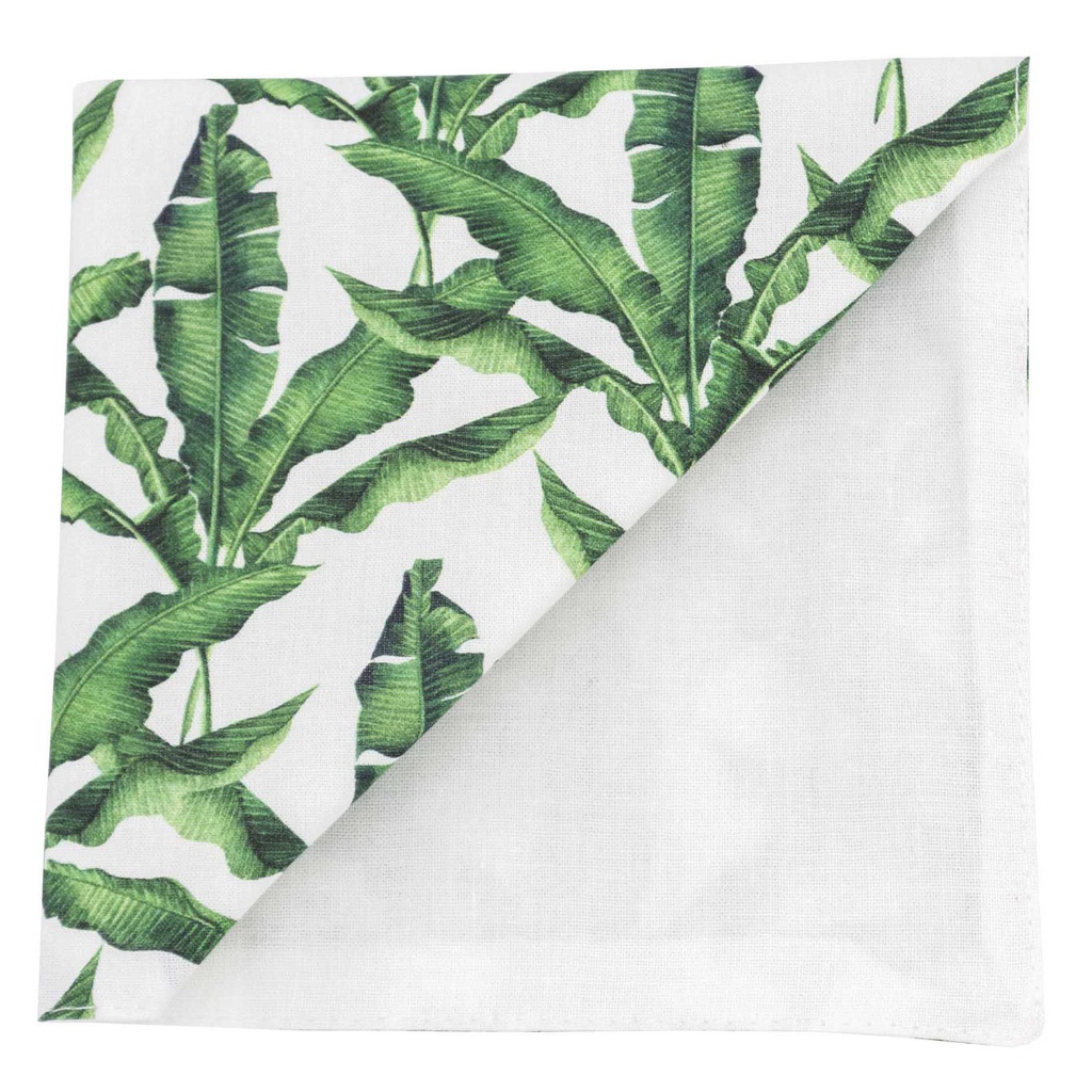 Pochette "Jungle Snow" feuilles de bananier sur fond blanc