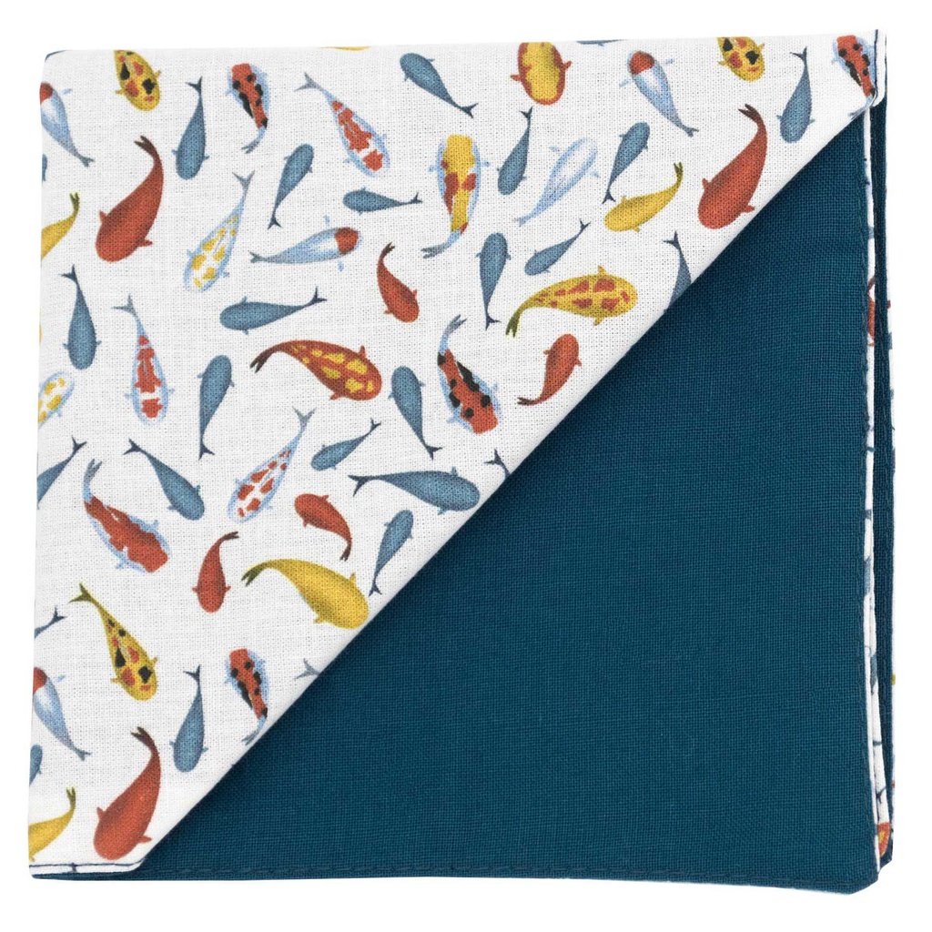 Pochette "Fish & Chic" poissons japonais rouge et bleu sur fond blanc