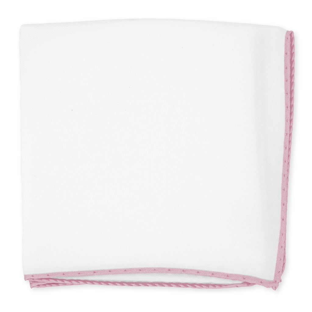 Pochette JAGGS en soie blanche - bords rose clair