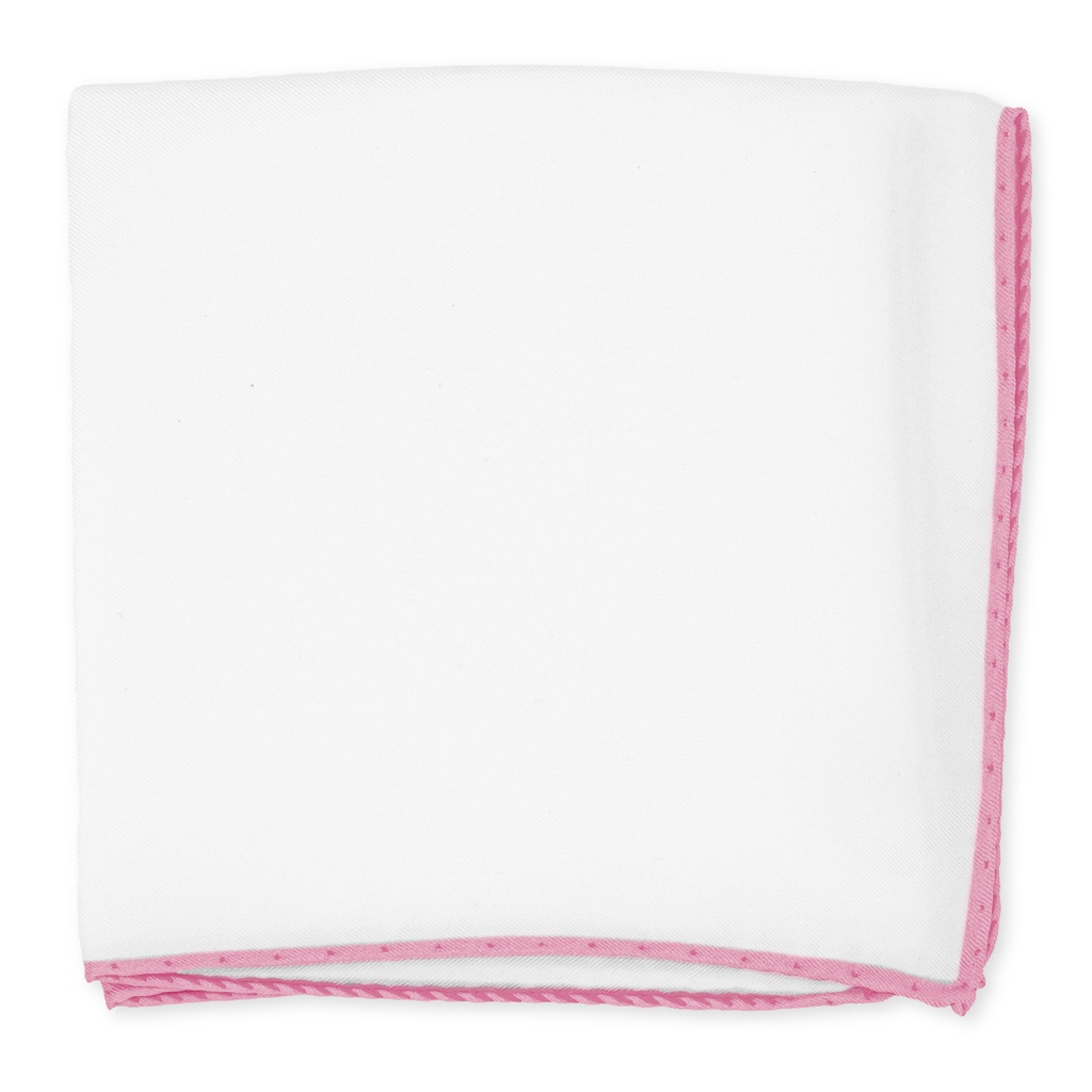 Pochette JAGGS en soie blanche - bords rose saumon