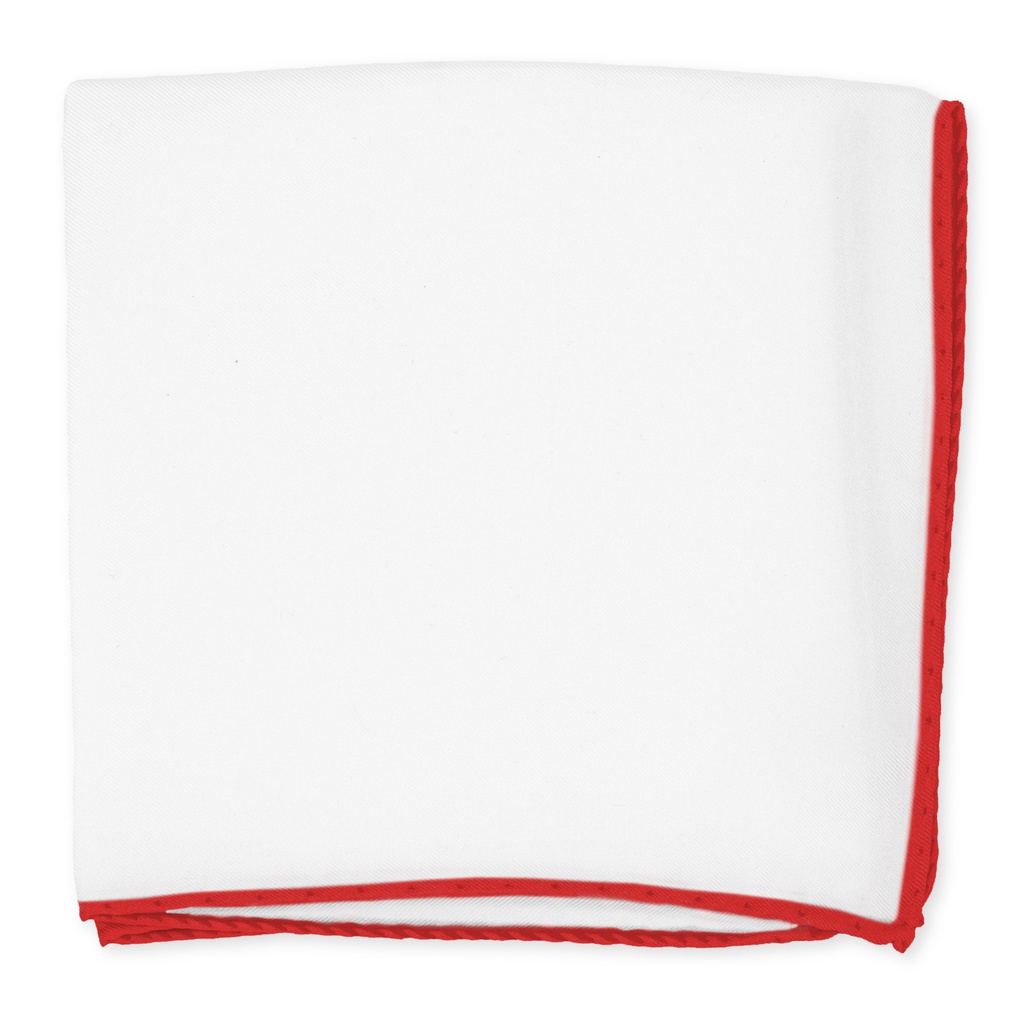 Pochette JAGGS en soie blanche - bords rouge foncé