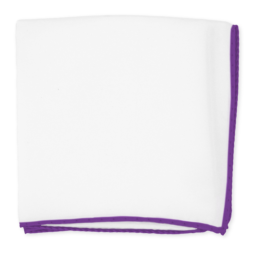 Pochette JAGGS en soie blanche - bords violet