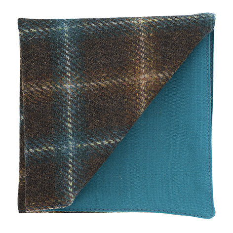 Pochette en tweed "Fort William" marron à carreaux turquoises