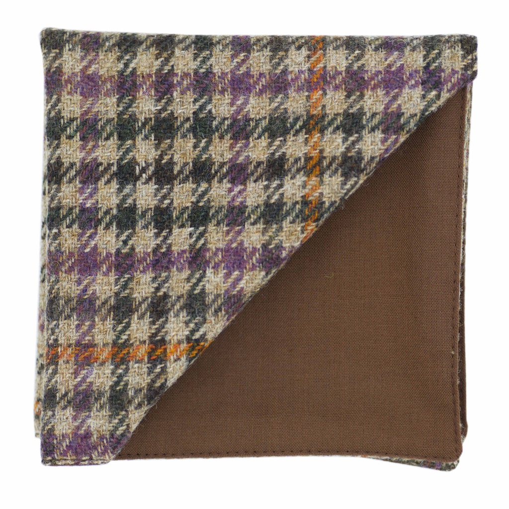 Pochette en tweed "Perth" carreaux beige foncé, mauves et orange