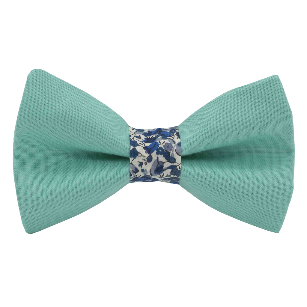 Noeud papillon uni turquoise "Punta Cana" bague Liberty "Emma & Georgina" bleu