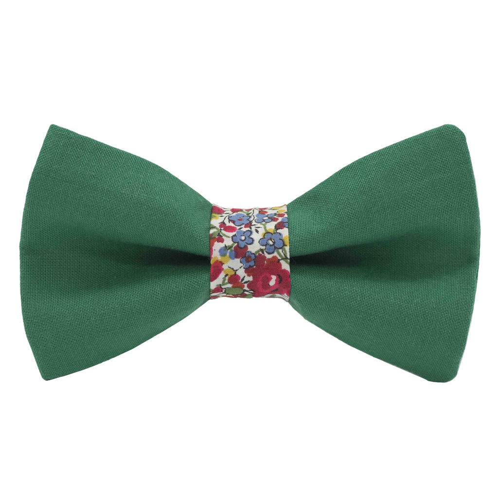 Noeud papillon uni vert foncé "Munich" bague Liberty "Emma & Georgina" rouge