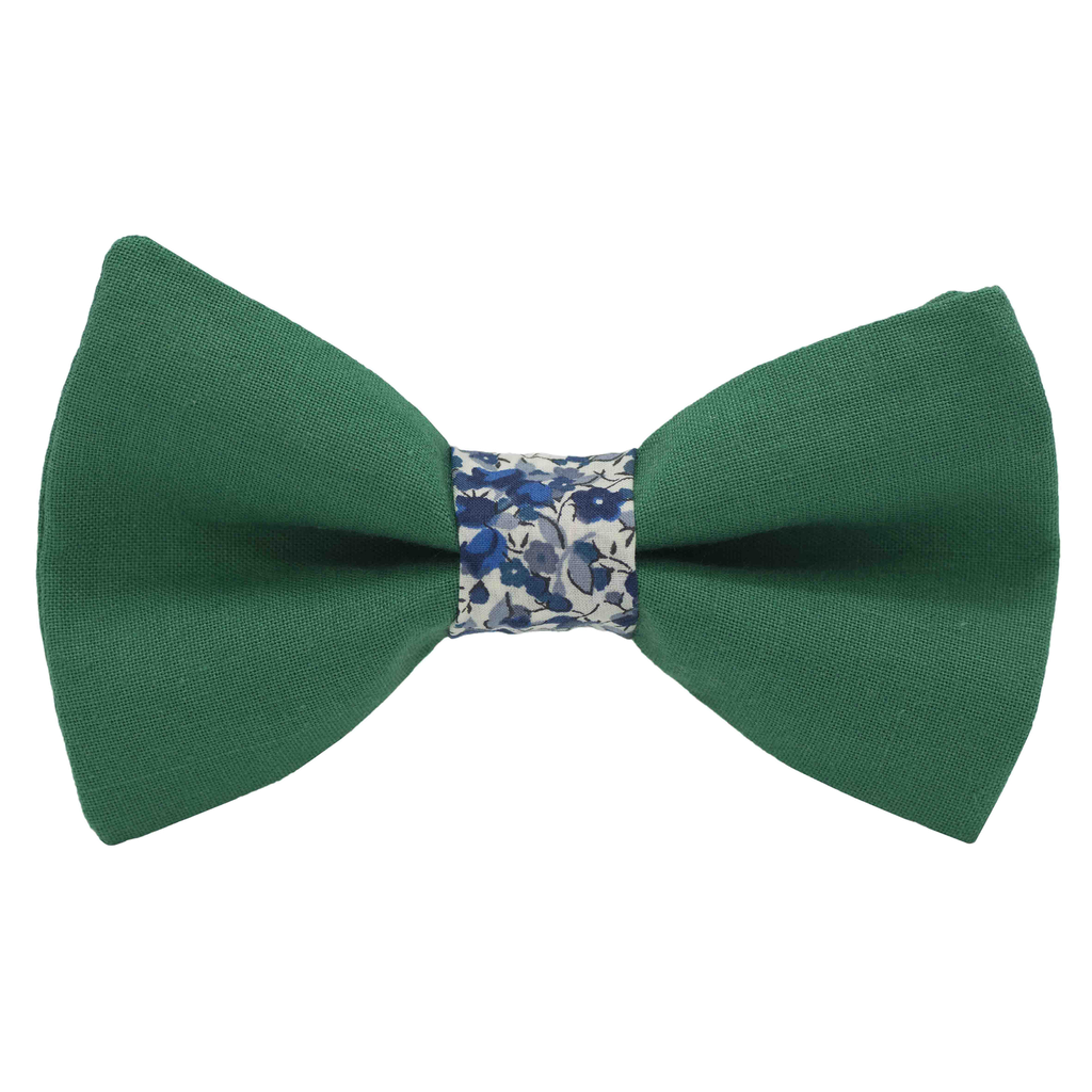 Noeud papillon uni vert foncé "Munich" bague Liberty "Emma & Georgina" bleu