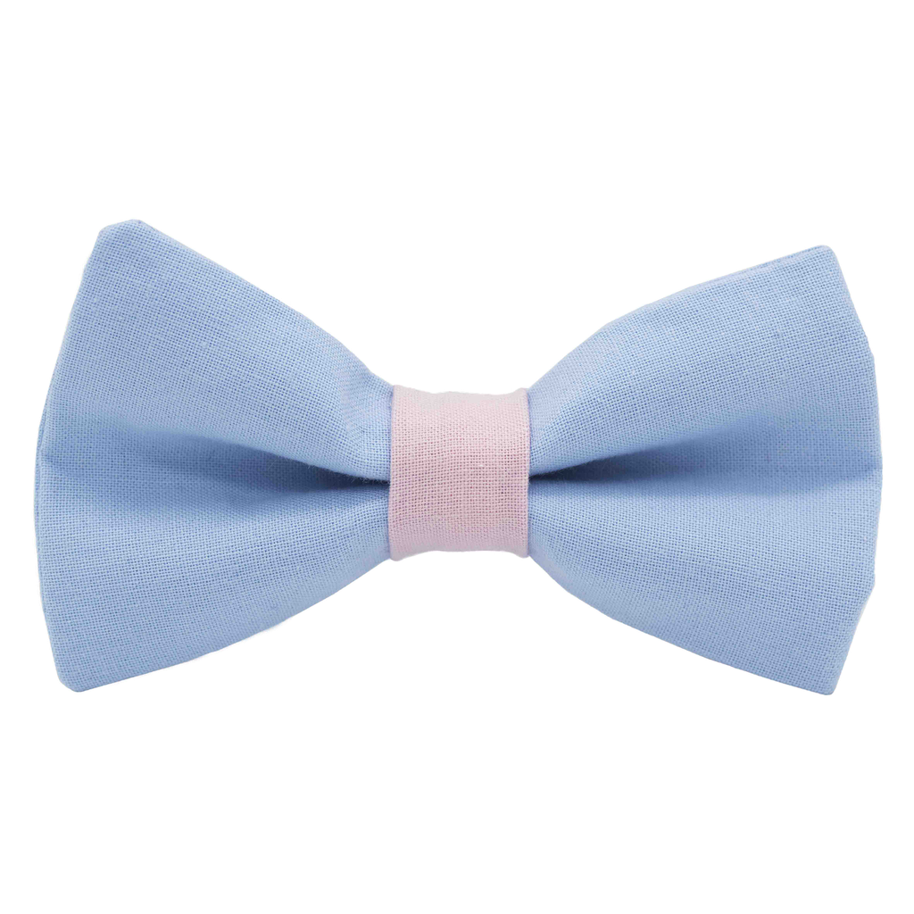 Noeud papillon uni bleu ciel "Portofino" bague rose pâle