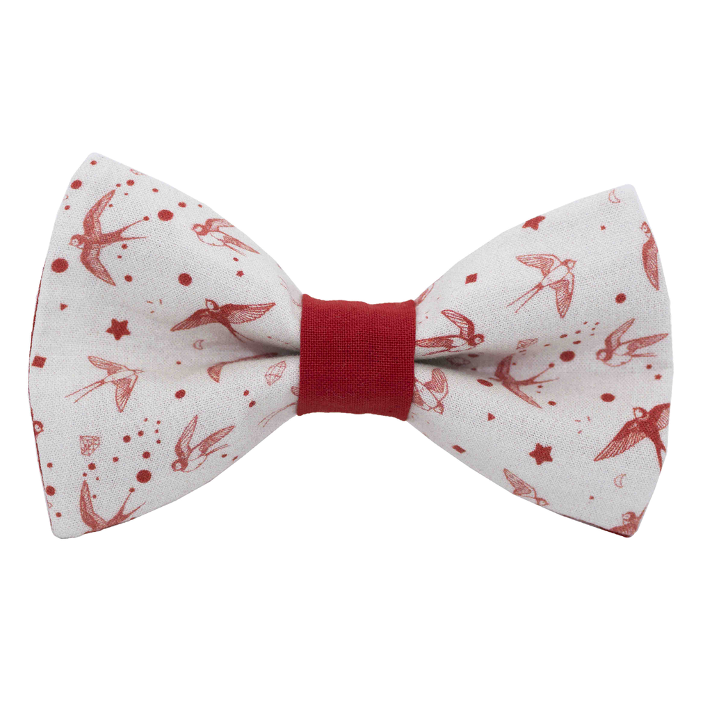 Noeud papillon "Spring Is Coming" hirondelles rouges sur fond beige