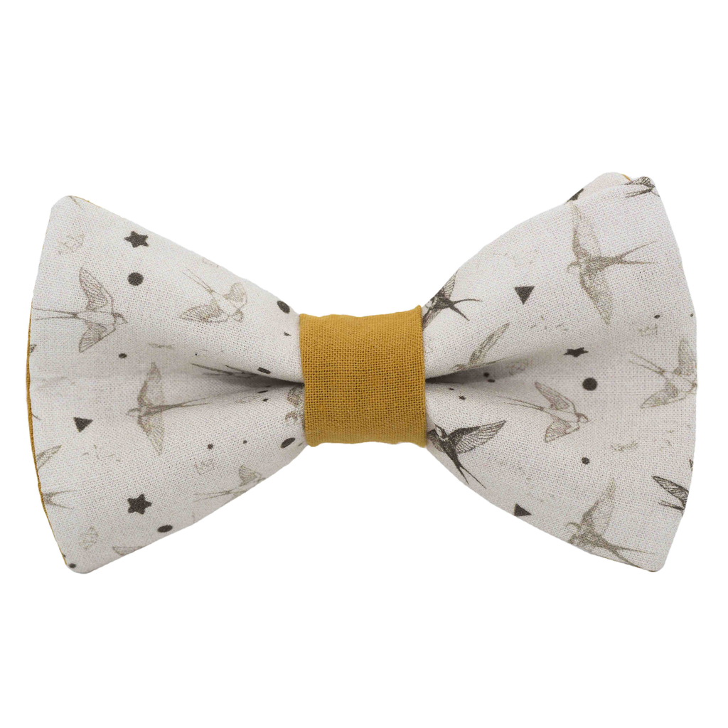 Noeud papillon "Spring Is Coming" hirondelles marron clair sur fond beige