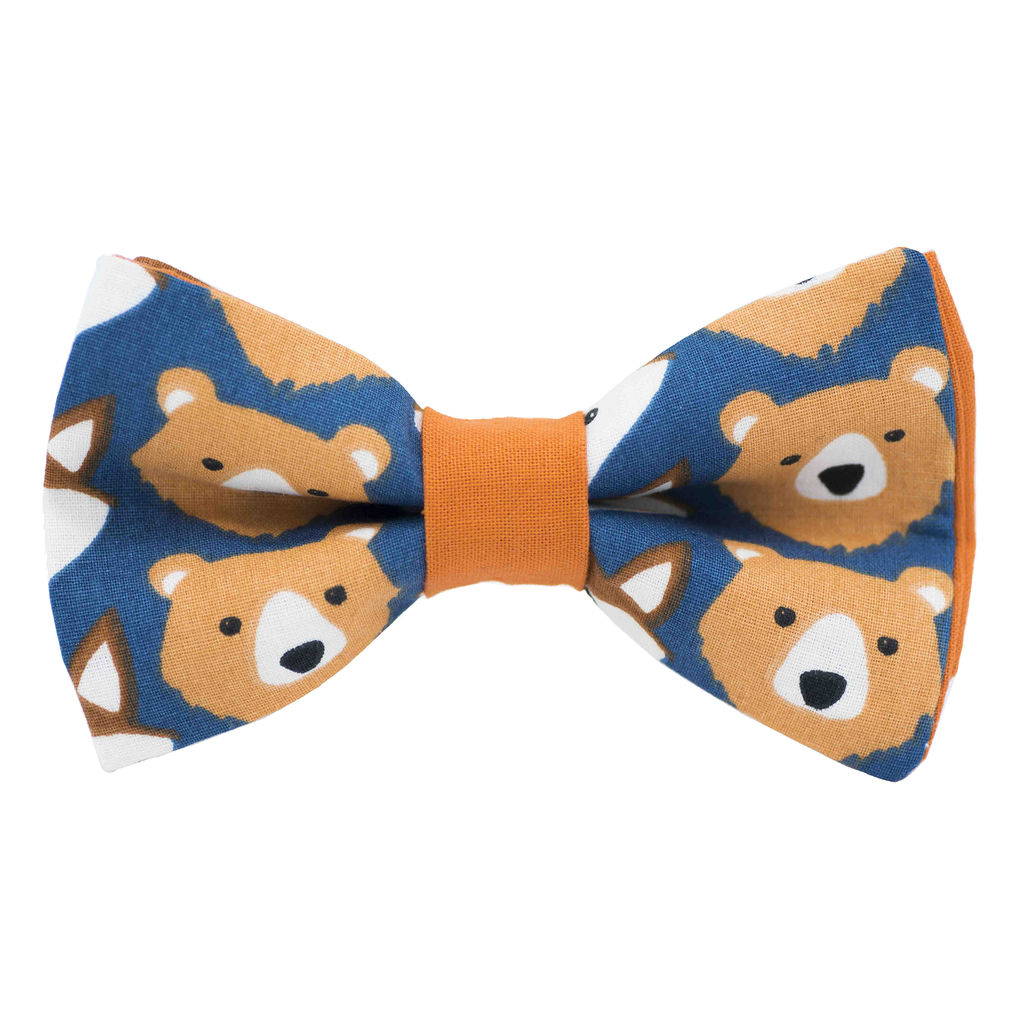 Noeud papillon "Teddy" ours oranges sur fond bleu foncé