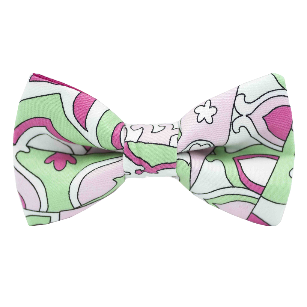 Noeud papillon "Le Baroque" motifs baroque rose et vert