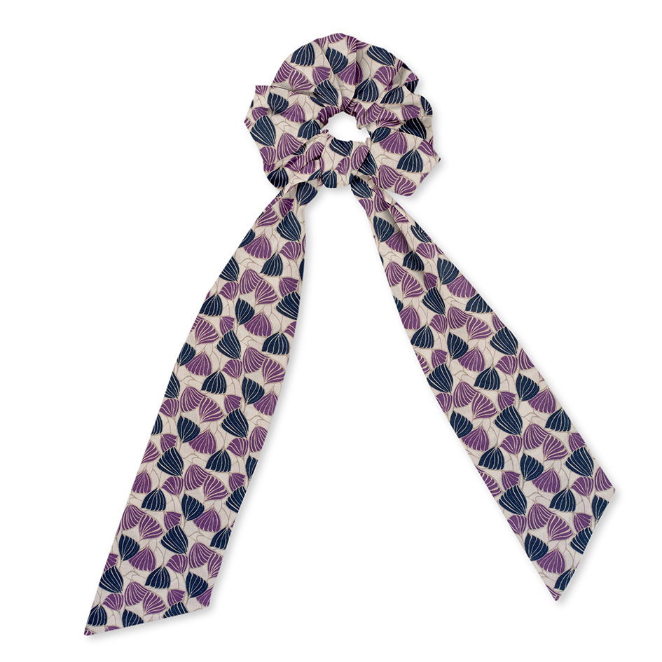 Chouchou foulard Liberty "Deco Wings" violet & bleu