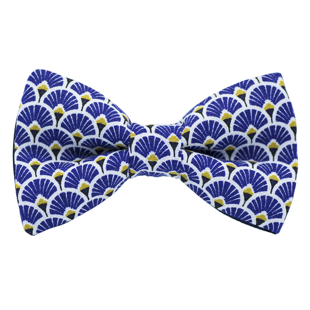 Noeud papillon japonais "Éventails" bleu indigo