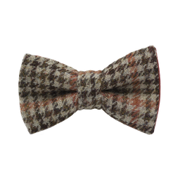 Noeud papillon en tweed "Saint Andrews" pied-de-poule beige et orange