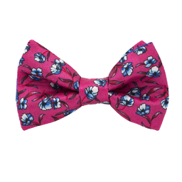 Noeud papillon "Flower Flash" fleurs bleues sur fond rose