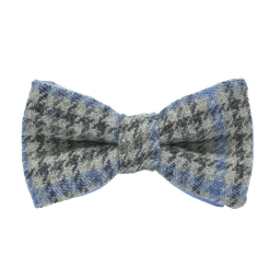 [JA.NP.TW.SAAN.02] Noeud papillon en tweed "Saint Andrews" pied-de-poule gris clair et bleu ciel