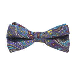 Noeud papillon "Cashmere Wish" motifs cachemire sur fond bleu gris