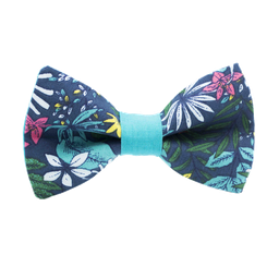 Noeud papillon "Caribbean" feuilles exotiques sur fond bleu