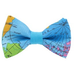 Noeud papillon "Globe-trotter" carte du monde sur fond turquoise