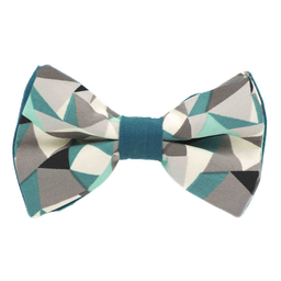Noeud papillon "Prisme" formes géométriques grises, blanches et turquoises