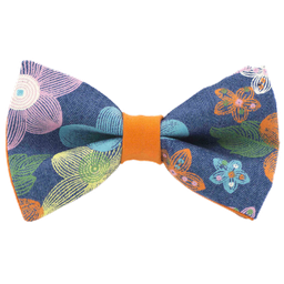 [JA.NP.JE.WOOD.01] Noeud papillon jean "Woodstock Spirit" - Fleurs colorées