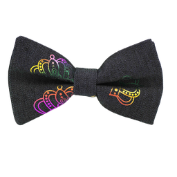 [JA.NP.JE.QELIZ.02] Noeud papillon jean "Queen Elizabeth" - Couronnes multicolores