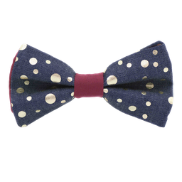 [JA.NP.JE.BUBB.01] Noeud papillon jean "Bubble Star" - Ronds dorés
