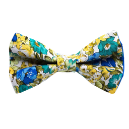 Noeud papillon "L'impressionniste" fleurs jaunes, turquoises et bleues