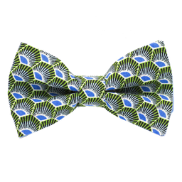 Noeud papillon japonais "Plumes" vert et bleu