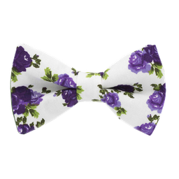 Noeud papillon "Winter Flower" fleurs mauves sur fond blanc