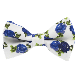 Noeud papillon "Winter Flower" fleurs bleues sur fond blanc