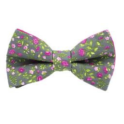 Noeud papillon "Storm Flower" fleurs roses et fuchsia sur fond gris