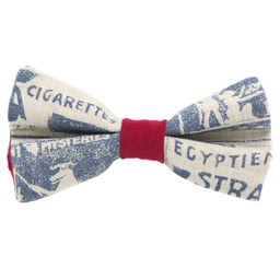 Noeud papillon "Stamp" illustrations bleues sur fond beige