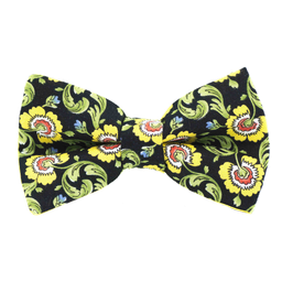 Noeud papillon "Psycho Flower" fleurs jaunes sur fond noir