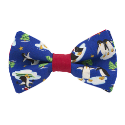 Noeud papillon "L'Empereur" pingouins sur fond bleu roi