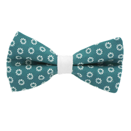 Noeud papillon "Picadilly" fleurs blanches sur fond bleu canard