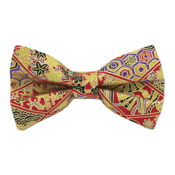 Noeud papillon "Pékin Express" motifs chinois jaunes, noirs, rouges et mauves