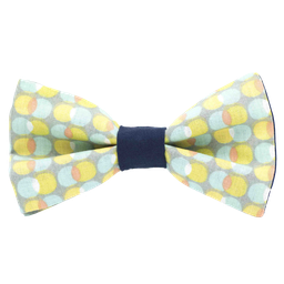 Noeud papillon "Light Show" bulles jaunes, oranges et bleu ciel sur fond gris