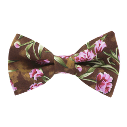 Noeud papillon "Jardin d'automne" fleurs roses sur fond marron
