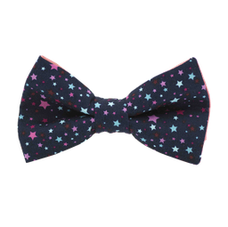 Noeud papillon "Interstellar" étoiles roses et turquoises sur fond bleu marine