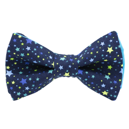 Noeud papillon "Interstellar" étoiles jaunes, bleues et turquoises sur fond bleu marine