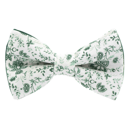 [JA.NP.MO.FLVE.10] Noeud papillon "Herboriste" motifs floraux verts sur fond blanc