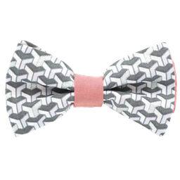 Noeud papillon "Labyrinthe" motifs géométriques argentés, blancs et gris