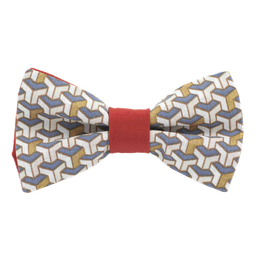 Noeud papillon "Labyrinthe" motifs géométriques dorés, blancs et gris