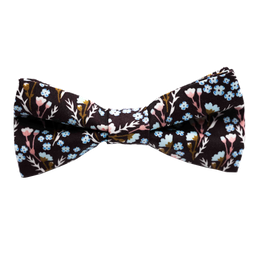 Noeud papillon "Fleur d'automne" fleurs bleues sur fond marron